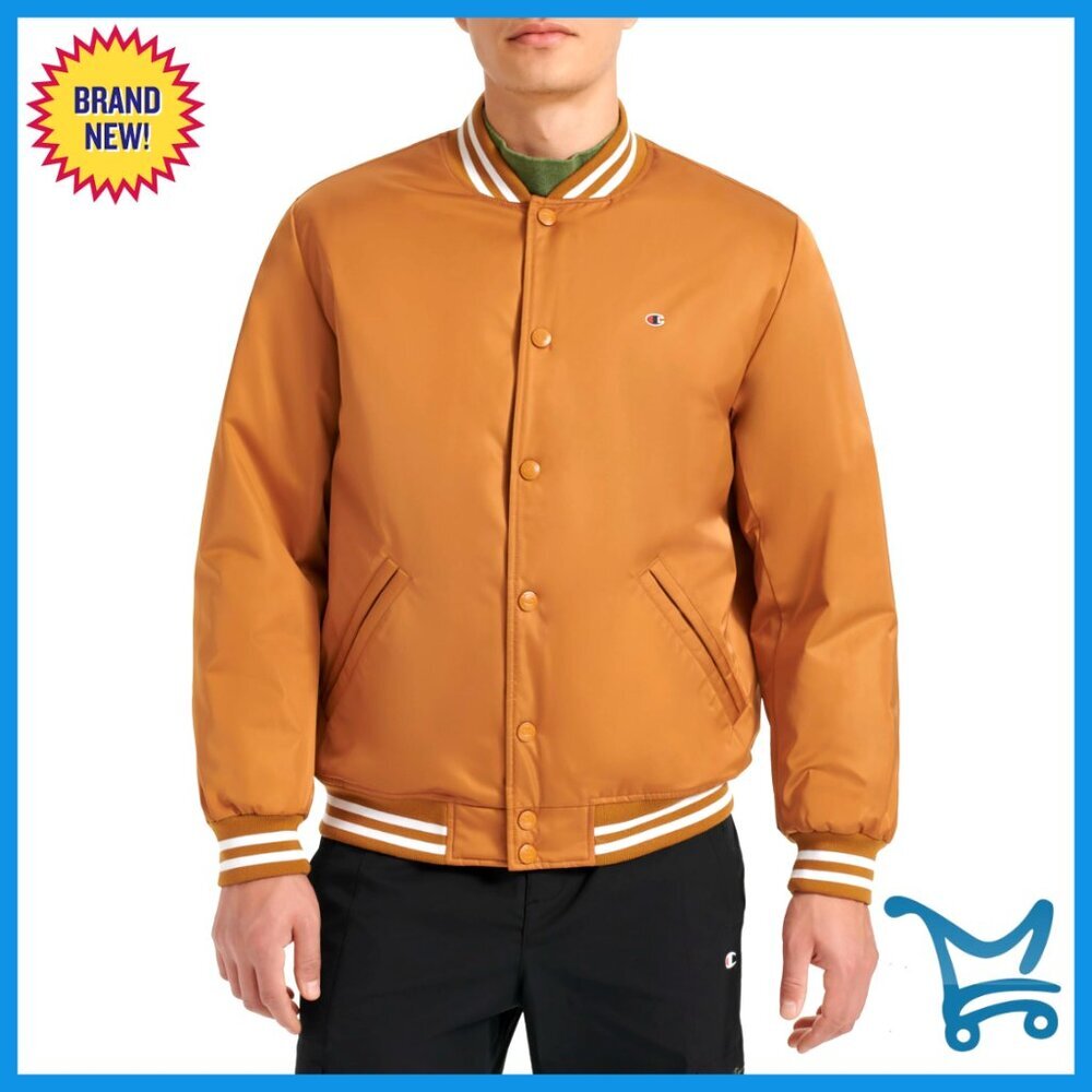Men's Varsity Jacket with Striped Trim and Snap Closure